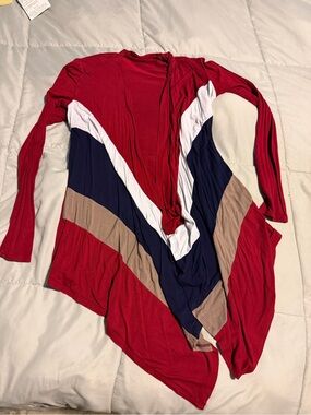 Size Small Red Colorblock Draped Open Cardigan
